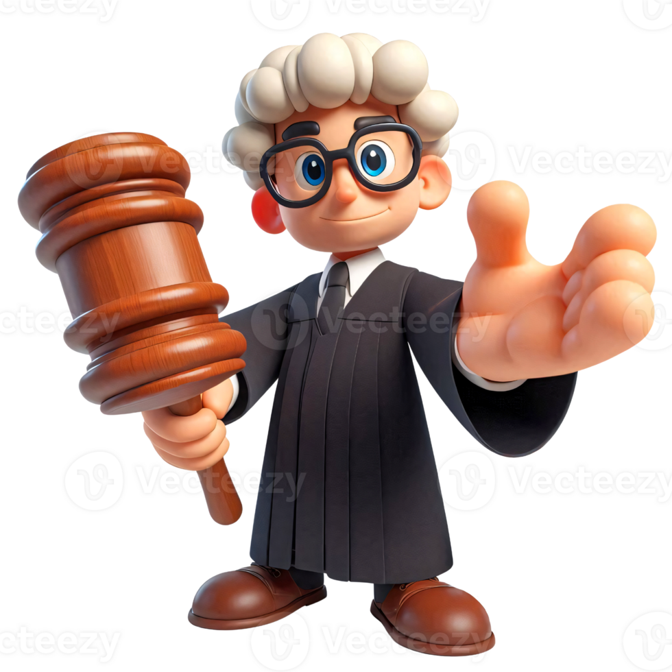 Cartoon Judge Character Holding Gavel png