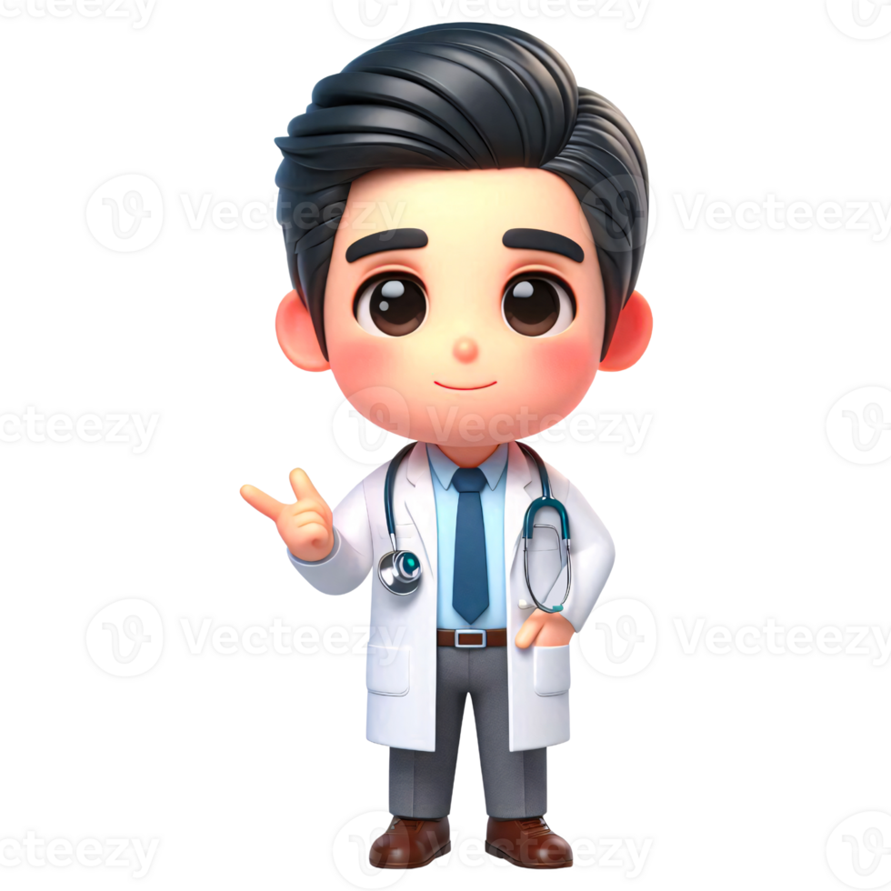 Cartoon Doctor Character with Stethoscope pointing finger png