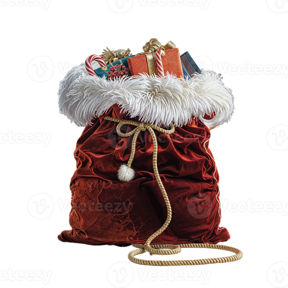 Santa's Sack Filled with Christmas Gifts, Isolated on Transparent Background, High-Resolution Stock Image png