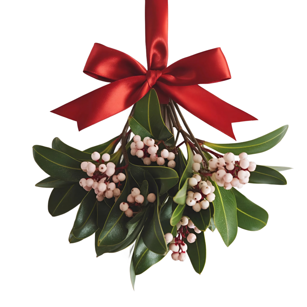 Mistletoe with Red Ribbon, Isolated on Transparent Background, High-Resolution Stock Image png