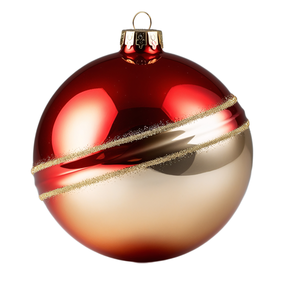 Red and Gold Christmas Ornament with Glitter, Isolated on Transparent Background, High-Resolution Stock Image png