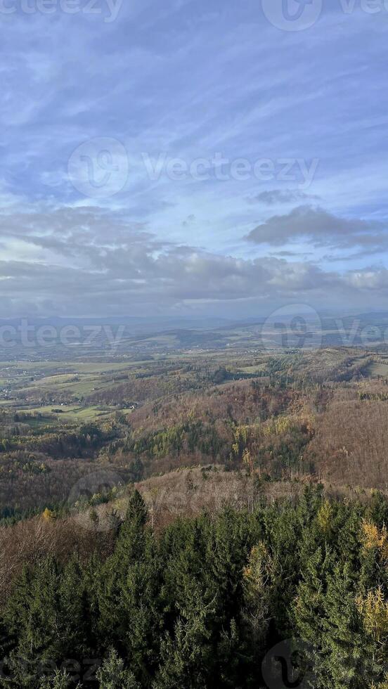 Autumn in the mountains, autumn mountains from above. Drone view. photo