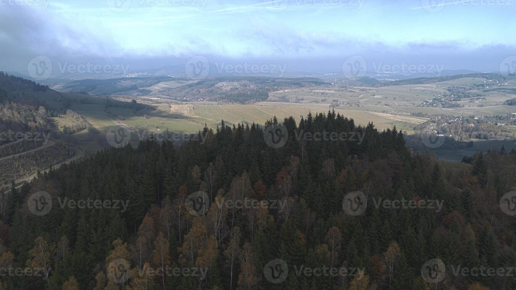 Autumn in the mountains, autumn mountains from above. Aerial landscape. Drone view. photo