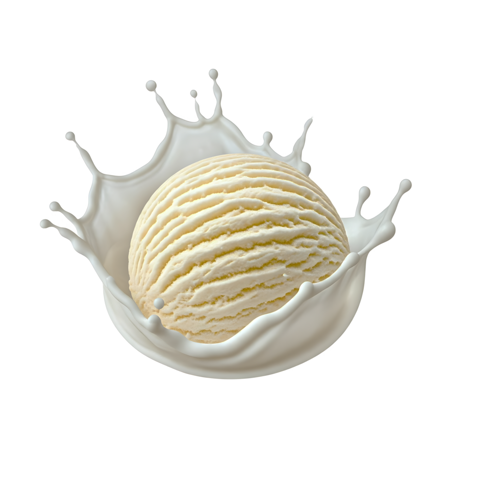A Scoop of Vanilla Ice Cream Surrounded by a Splash of Milk png
