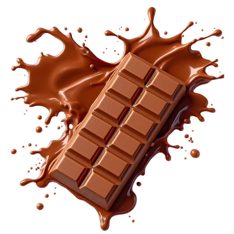 A Vibrant Milk Chocolate Bar with a Dynamic Chocolate Splash png