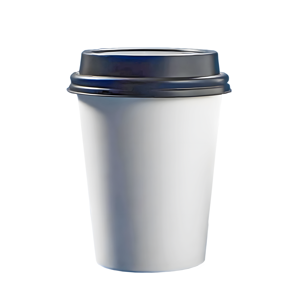 A White Disposable Coffee Cup Mockup With a Black Lid png