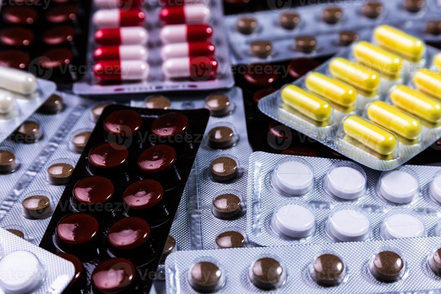 Medical tablets in blister pack. Medical background. photo