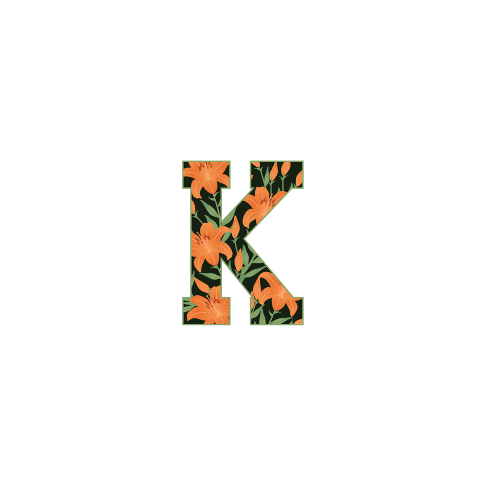 Prairie lily k letter graphic, floral graphic, logo and t shirt design png