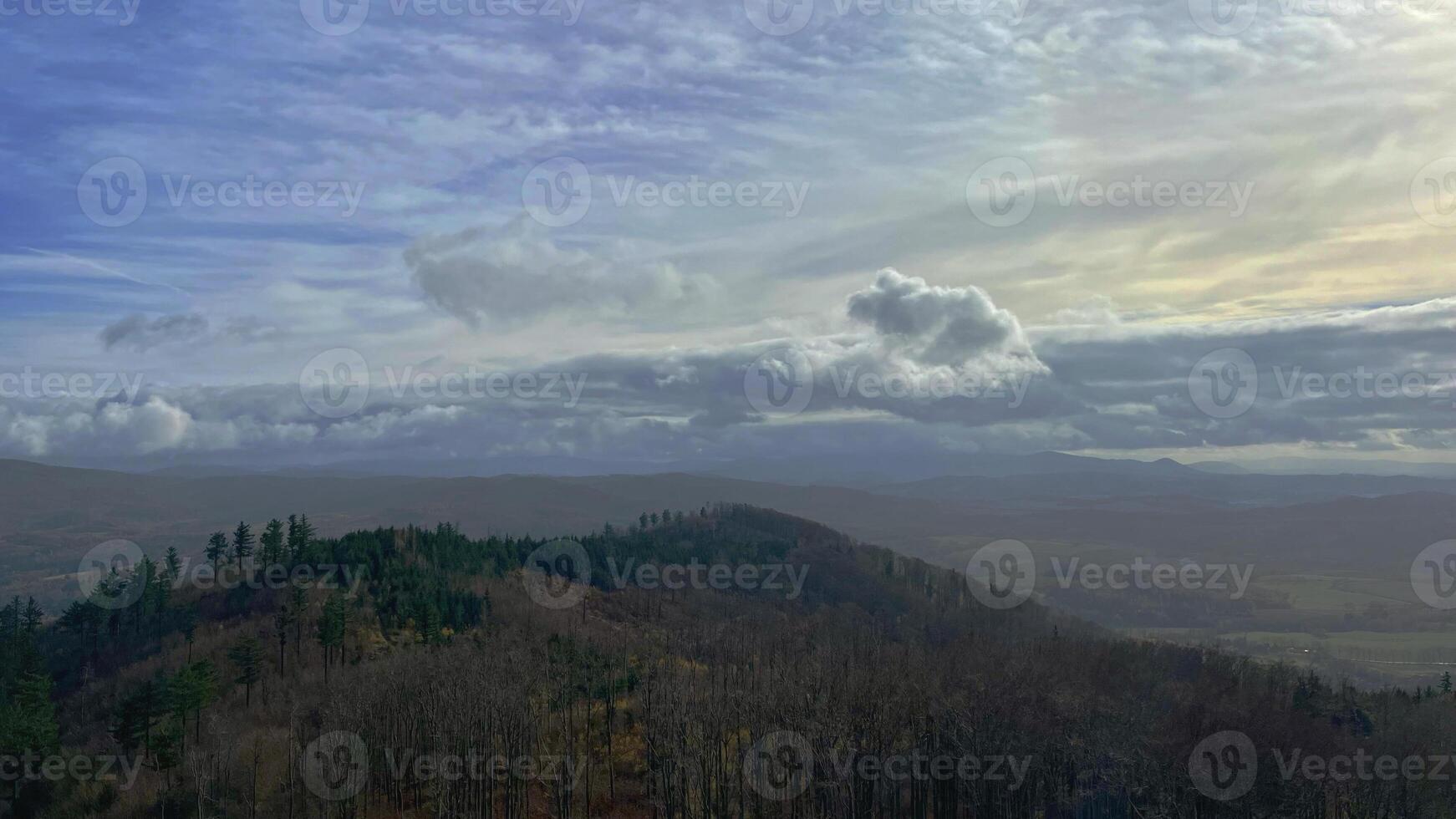 Autumn in the mountains, autumn mountains from above. Drone view. photo