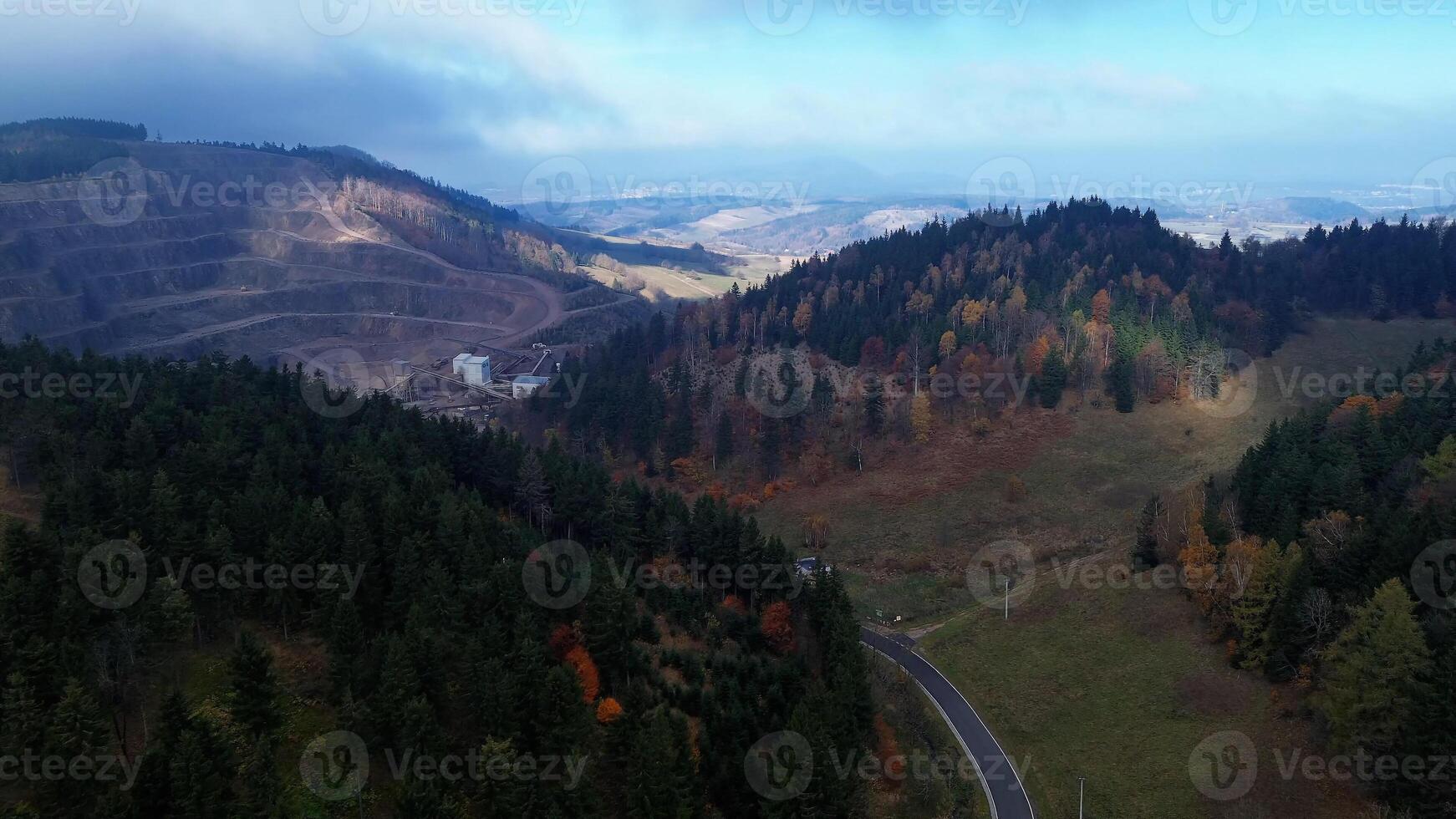 Autumn in the mountains, autumn mountains from above. Drone view. photo