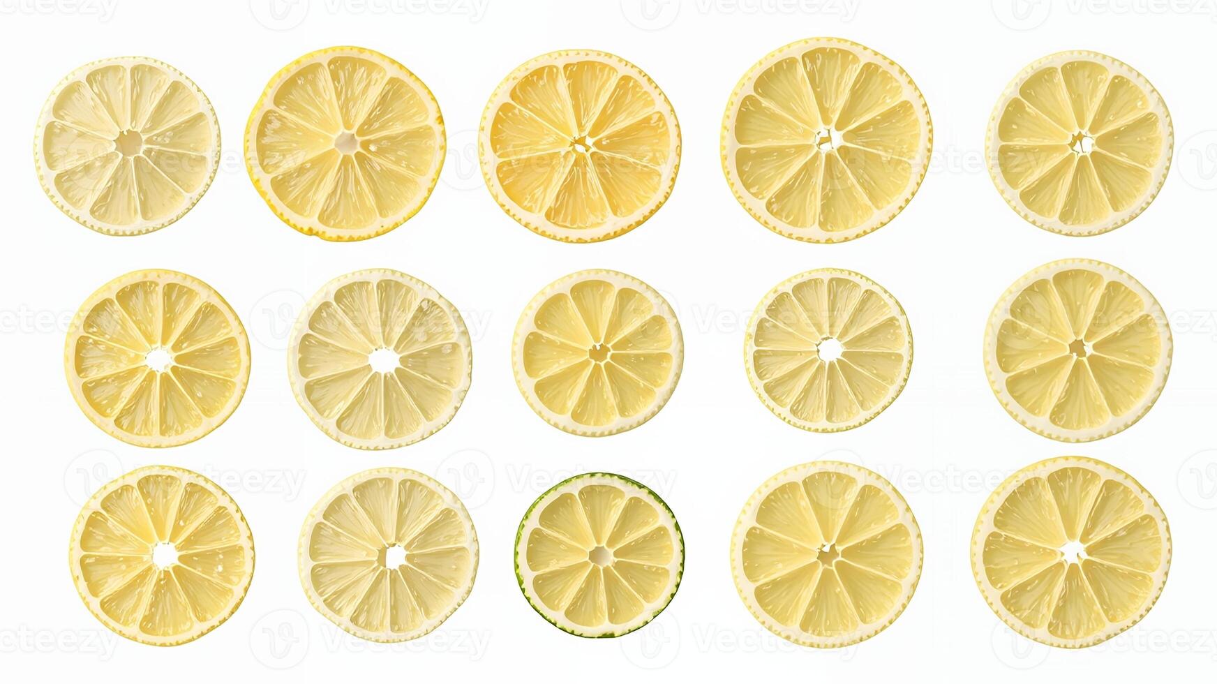 Fresh lemon slices arranged in a decorative pattern on a light background photo