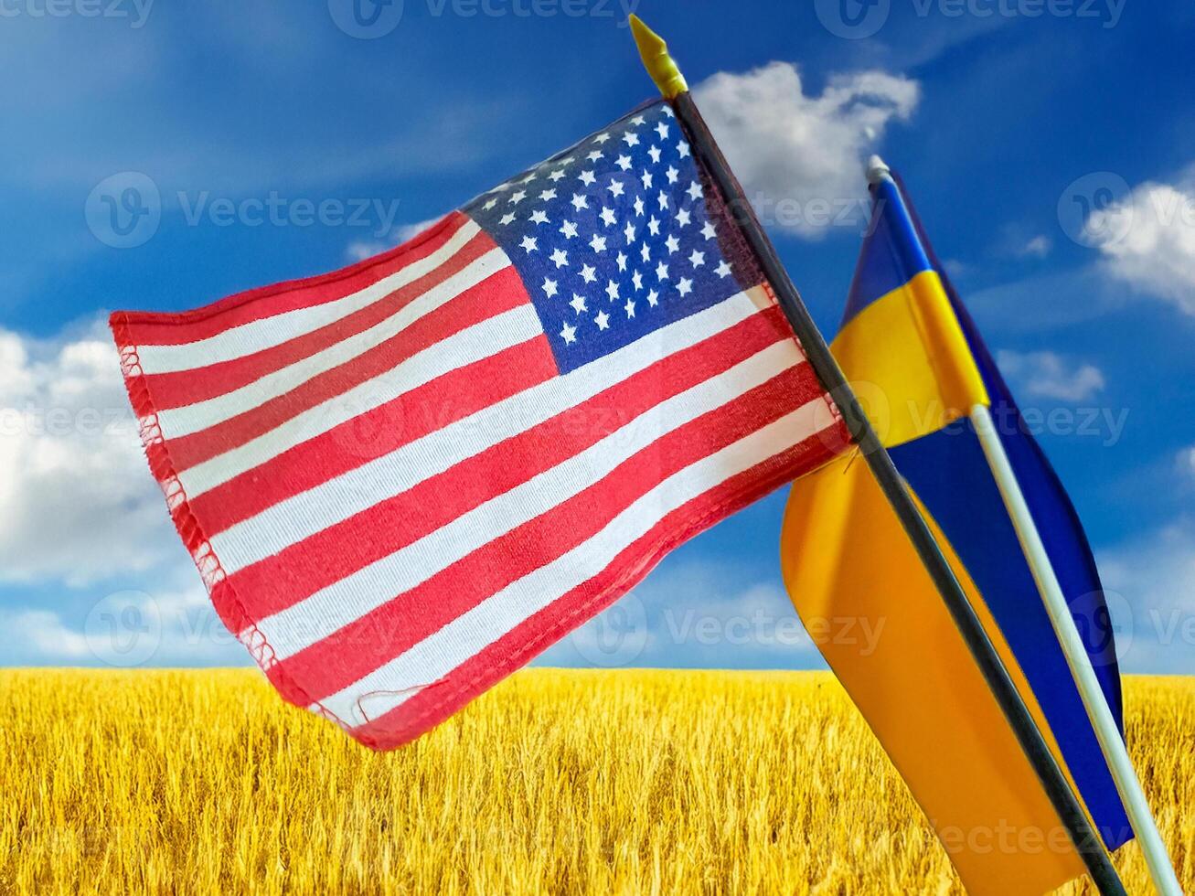 flags of the USA, Ukraine. as a symbol of mutual trust. commonwealth of nations photo