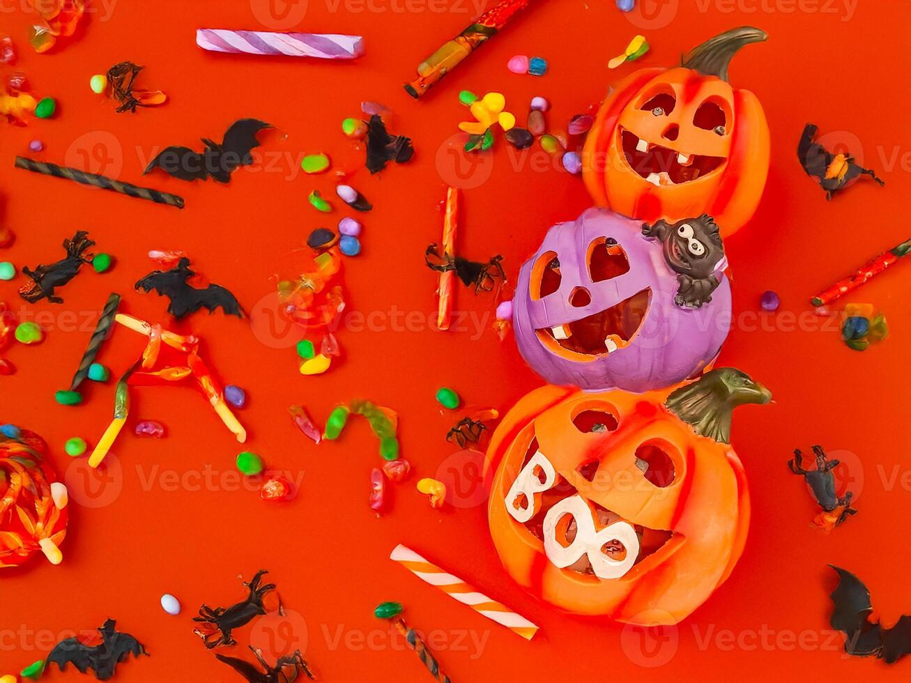 Halloween lantern with autumn pumpkins on a textured background home decorations photo