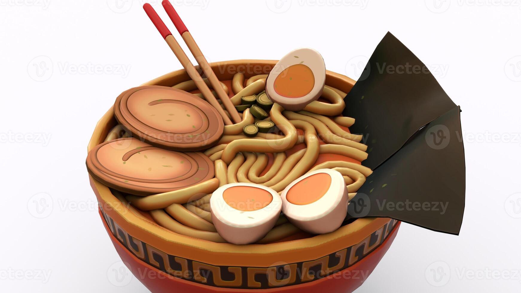 stylized ramen bowl with white background photo