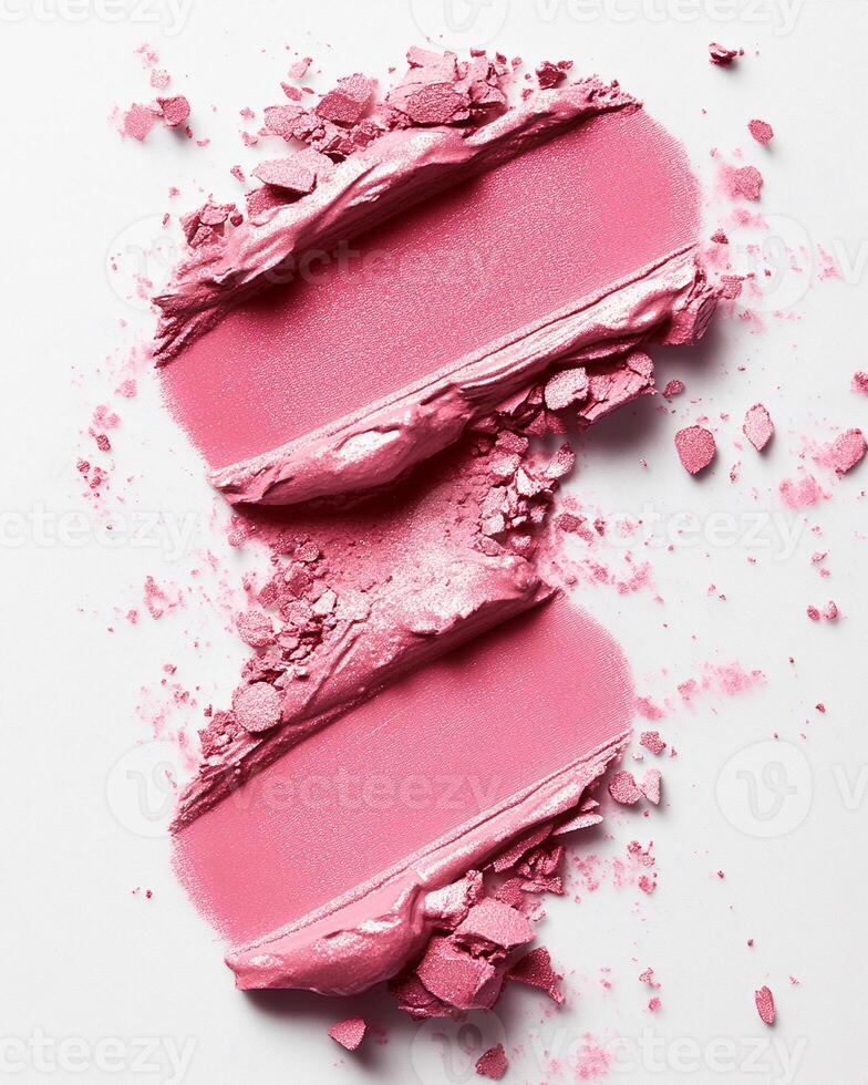 Collection sample swatch of pink lipstick texture on white background. Cosmetics for lip makeup photo