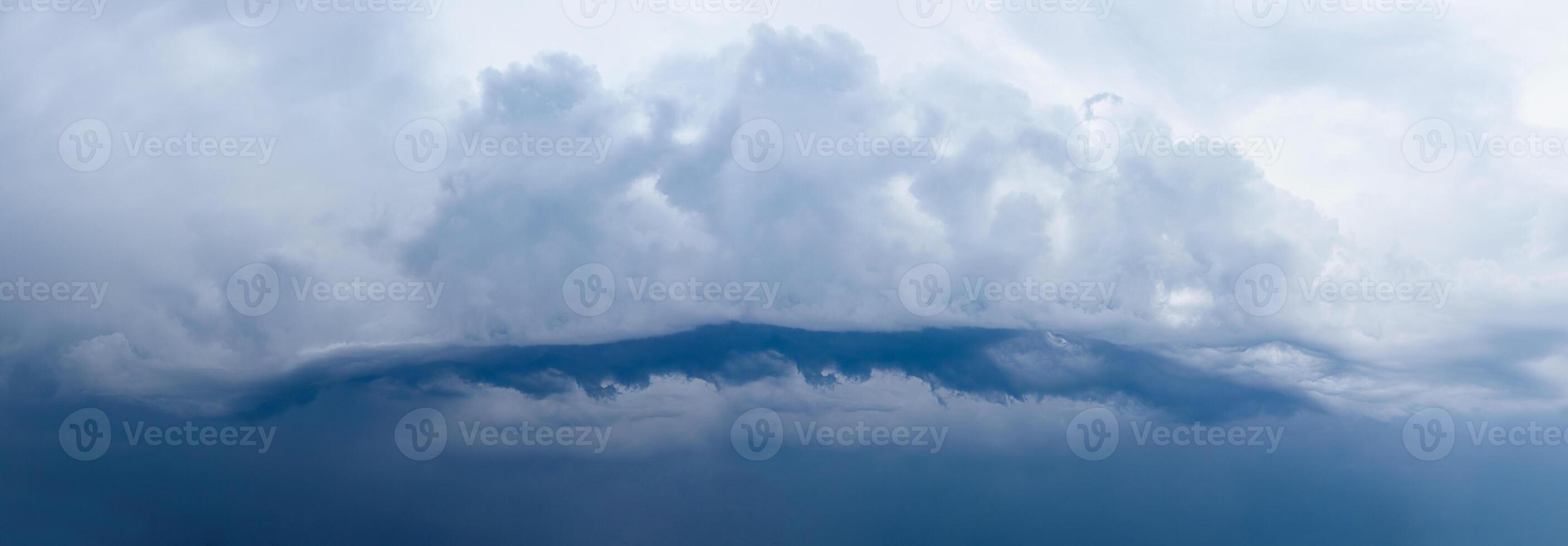 Cyclone thundercloud panorama of interesting shape. The sky before the rain. Dark Clouds photo