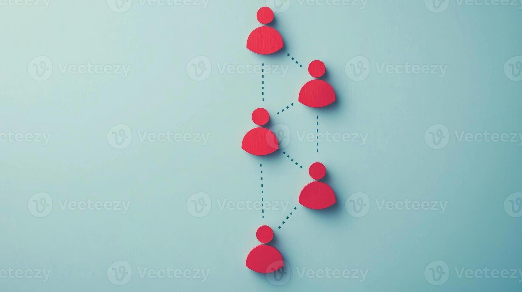 Customer Journey Concept with Red Figures and Dotted Lines on Light Blue Background Representing Connection and Interaction photo