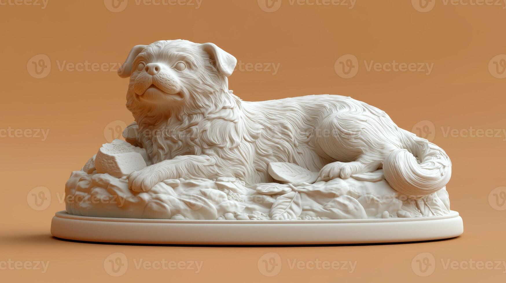 Playful Dog Figurine on Soft Yellow Background photo