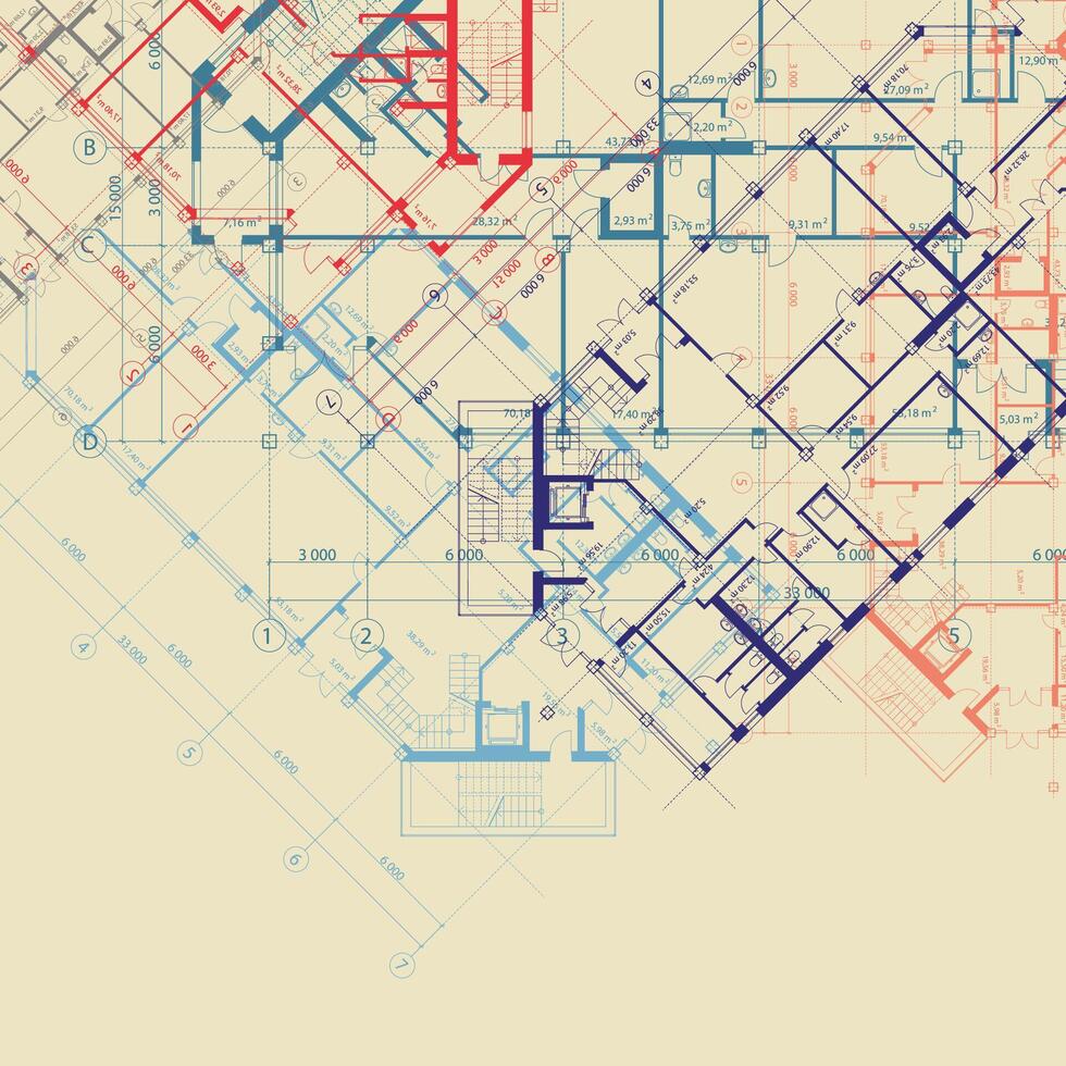 Beige background with plans of building vector