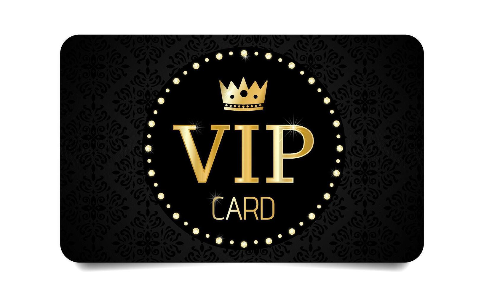 luxury black VIP gift card with gold patterns and rhinestones vector