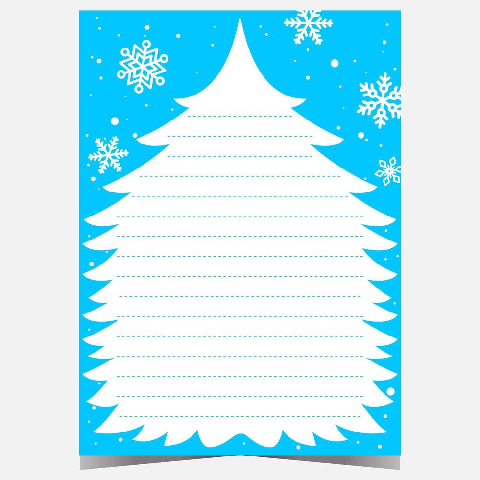 Christmas letter to Santa or wish list template with empty Ines on a Christmas tree background with snowflakes. blank document to fill out by children during winter holidays. vector