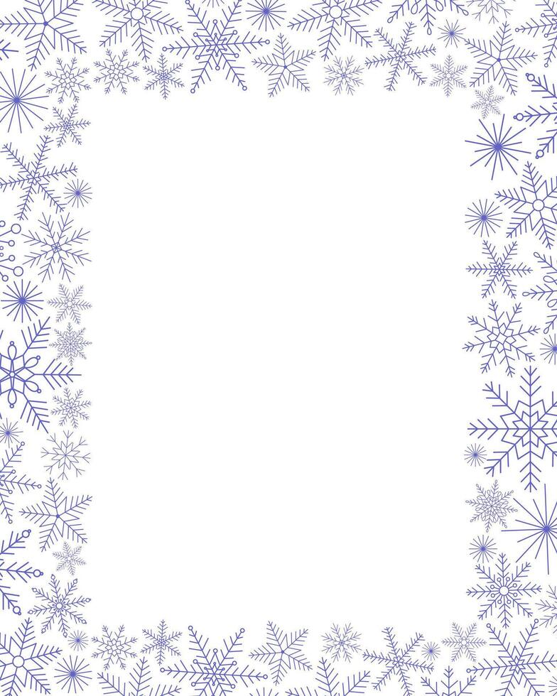 Snowflakes festive Christmas rectangular vertical frame simple hand drawn illustration, New Year winter holiday celebration decor, template perfect for invitation, card, poster, banner design vector
