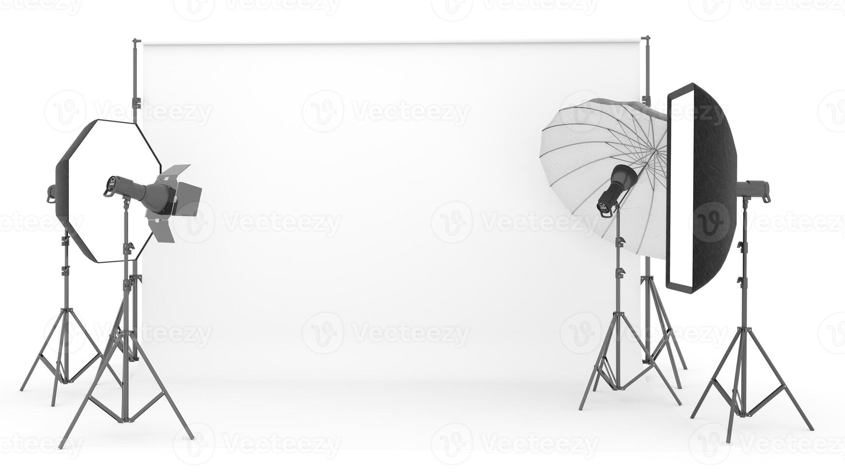 Empty photo studio with lighting equipmen