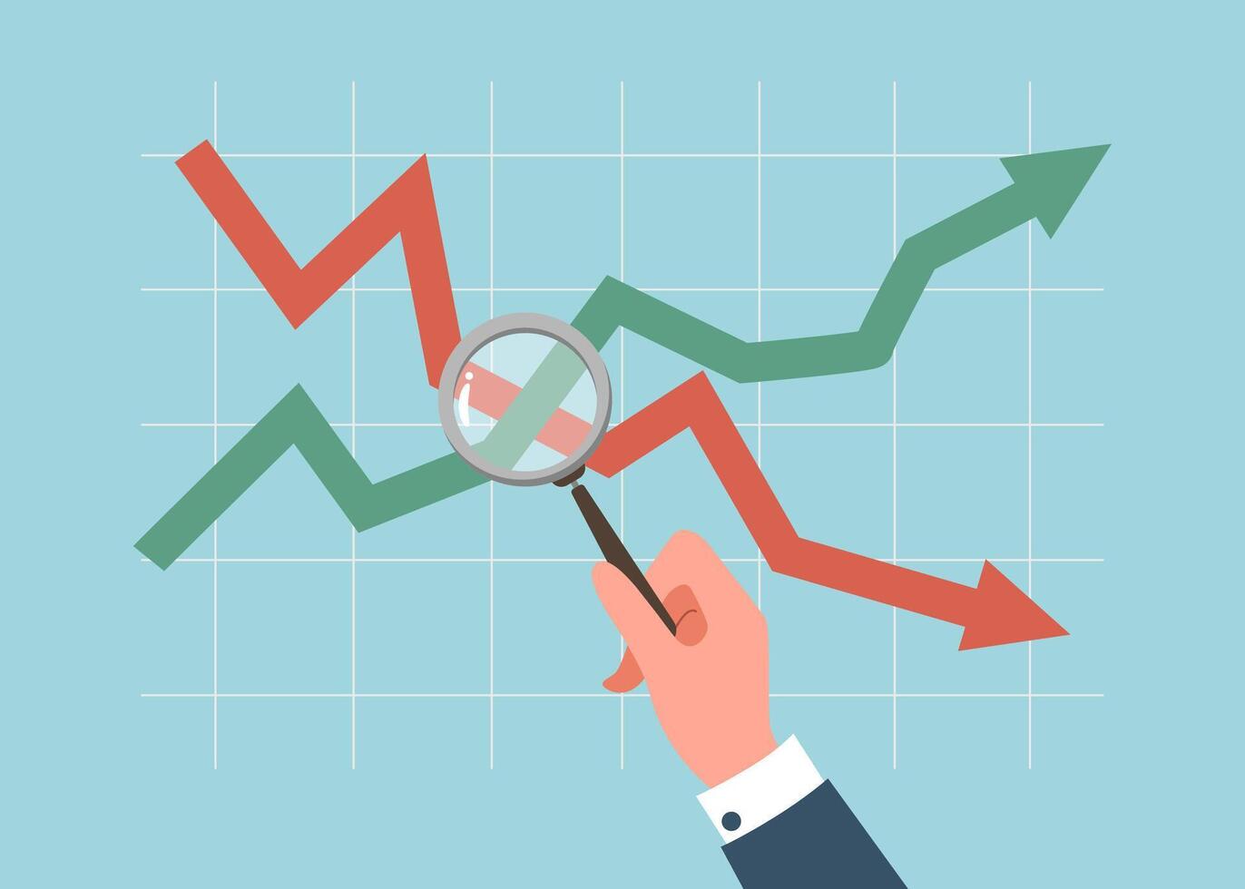 Hand with loupe analyzes arrows vector