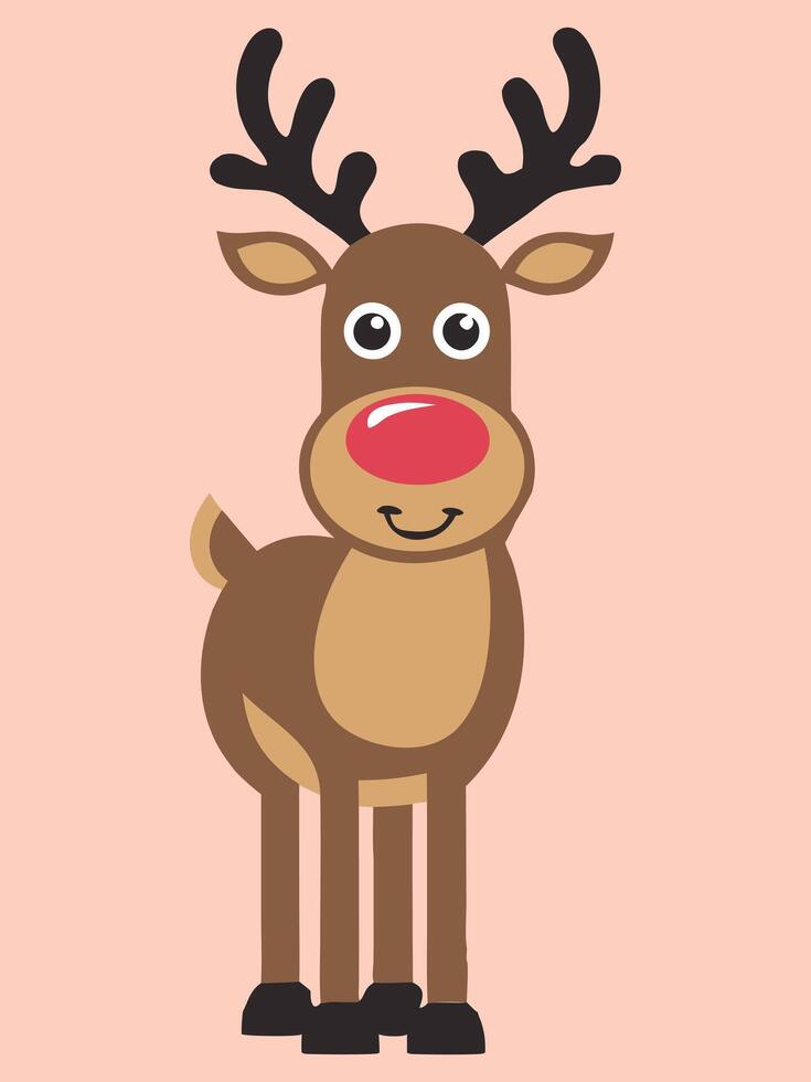 A cute reindeer with a red nose on a pink background, ideal for festive and holiday-themed designs vector