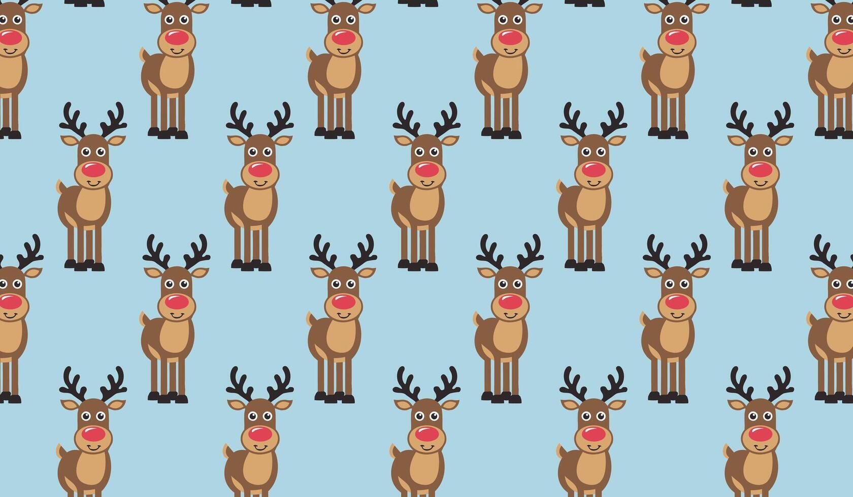 Pattern of cartoon reindeer with red noses on a blue background, perfect for holiday designs. vector