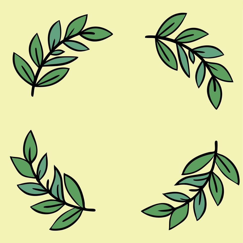 A design featuring four green decorative leaves symmetrically placed on a pastel background vector