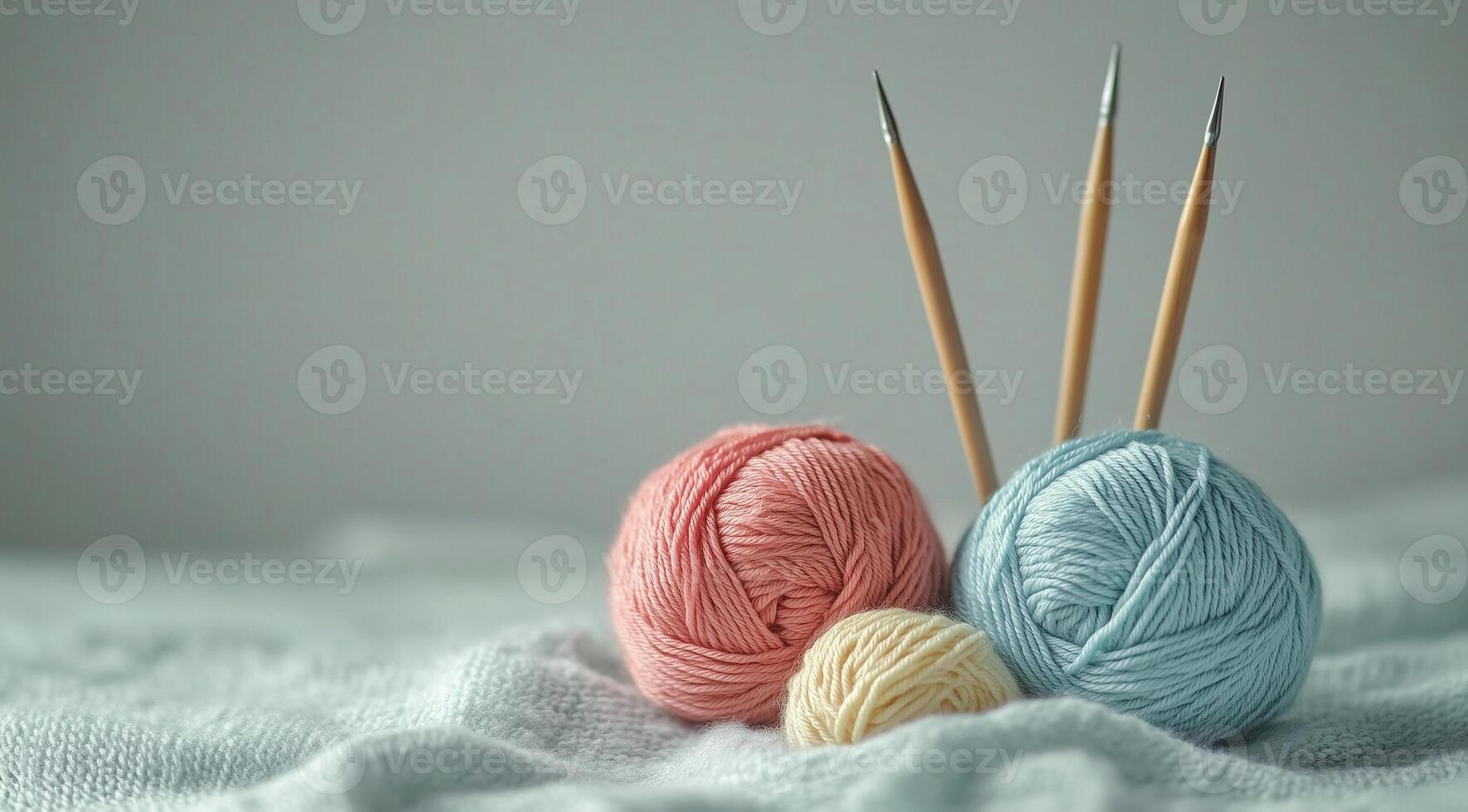 Knitted things, a skein of yarn with knitting needles, created using technology. photo
