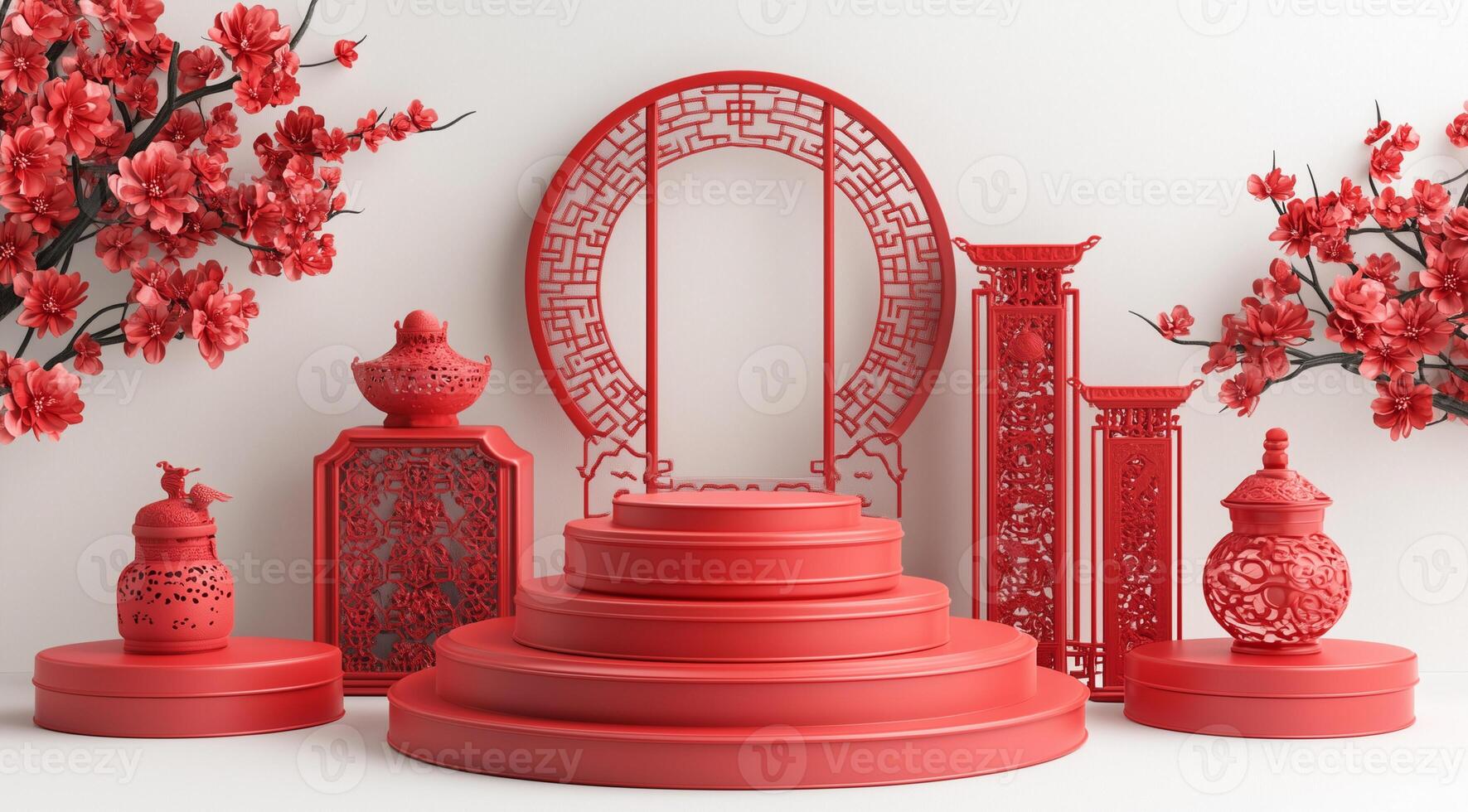 Chinese New Year, interior with podium, created with technology. photo