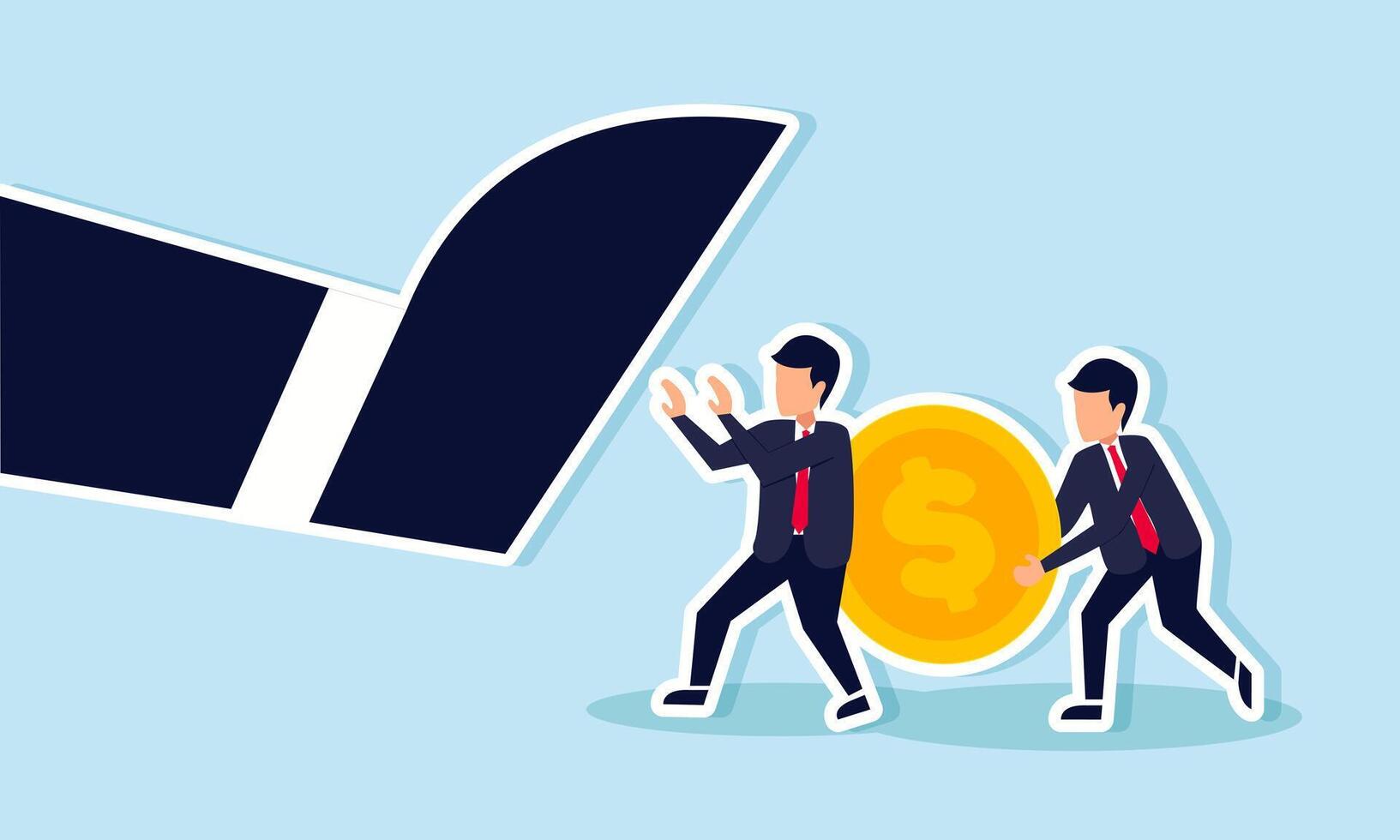 Businesspeople try to save and protect dollar coins from a giant footstep, illustration of idealism in safeguarding business finances amid big company threats vector