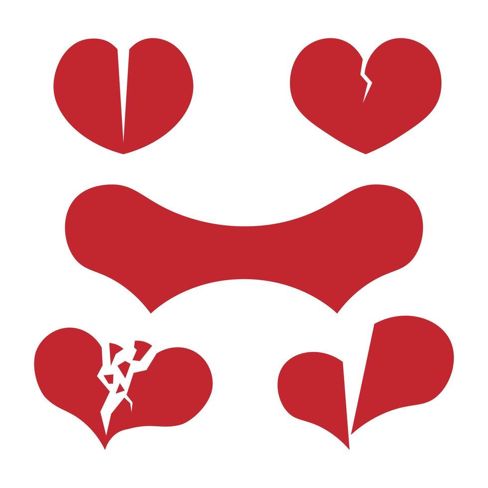 Collection of broken and damaged red color hearts icons vector