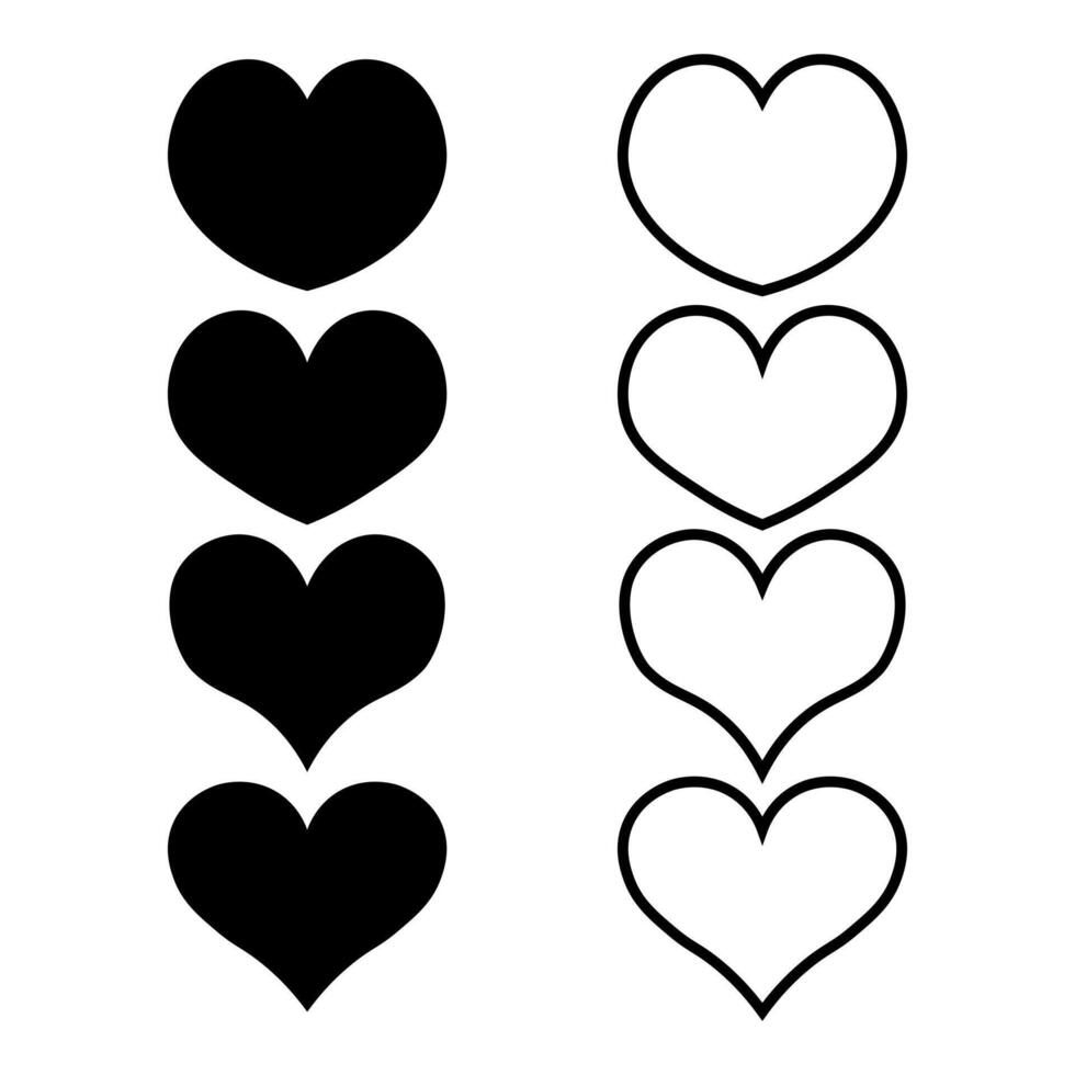 Black and white collection of various heart shapes icon vector