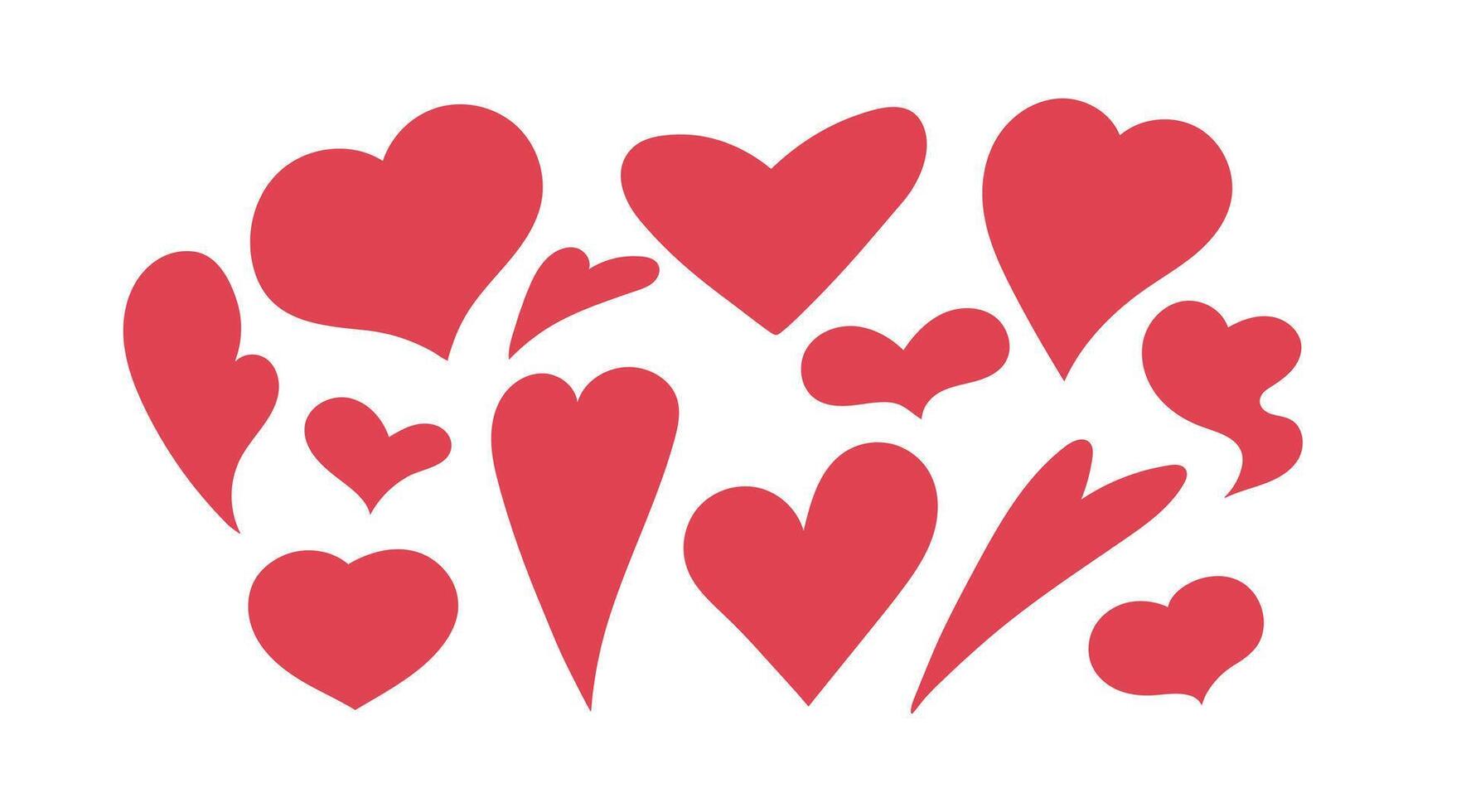 Set collection of red hand drawn isolated hearts of different shapes. Valentine's day love illustrations vector