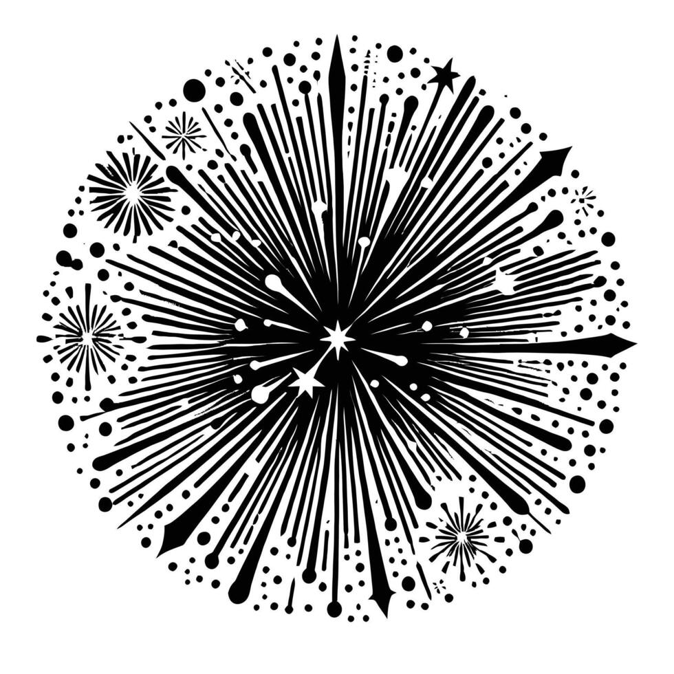 A black and white drawing of a fireworks explosion vector