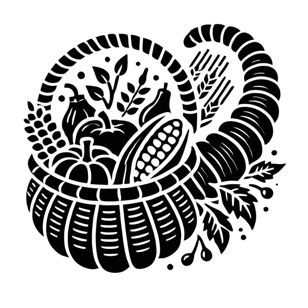 Cornucopia with fruits and vegetables illustration vector