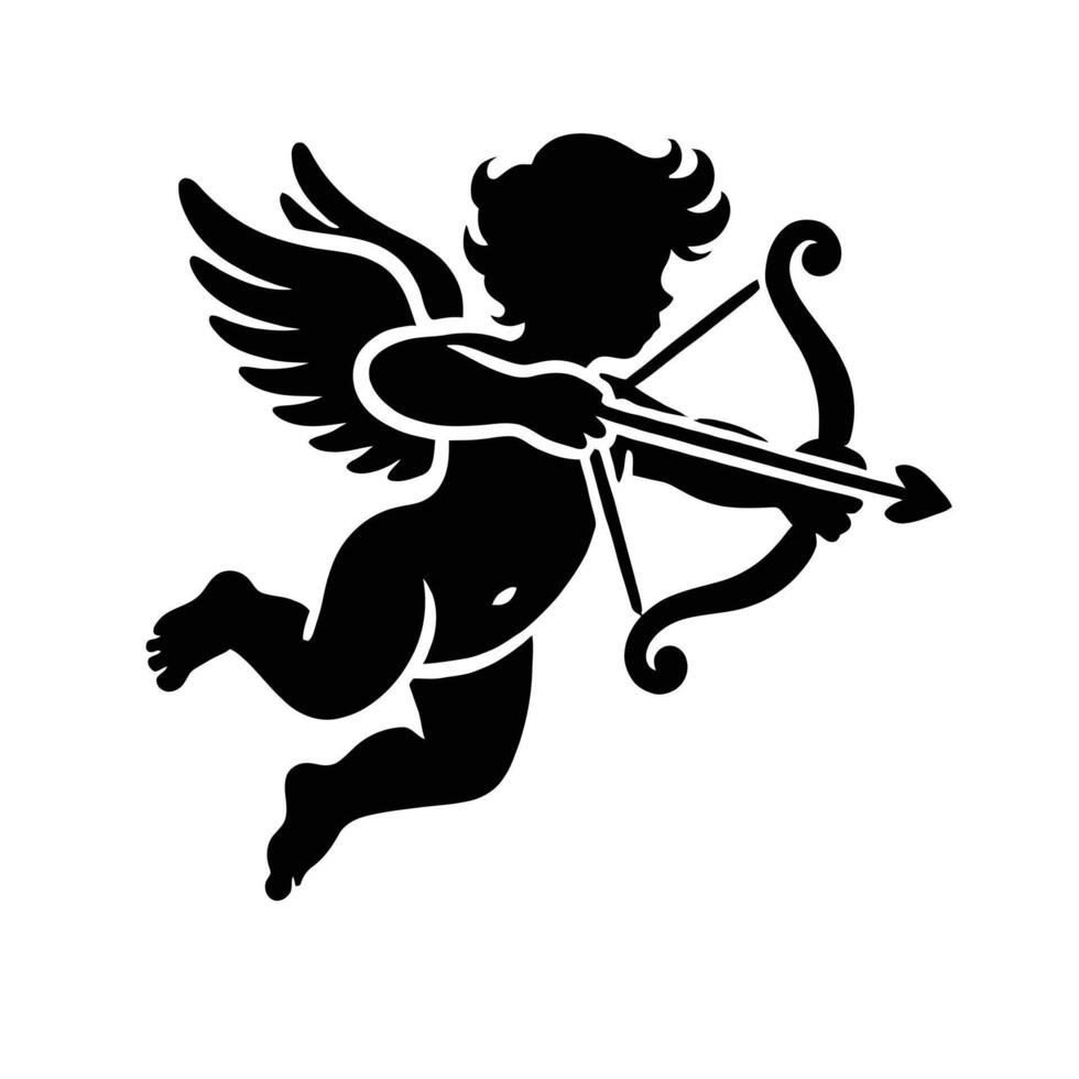 Cupid cupid archer silhouette on white background vector