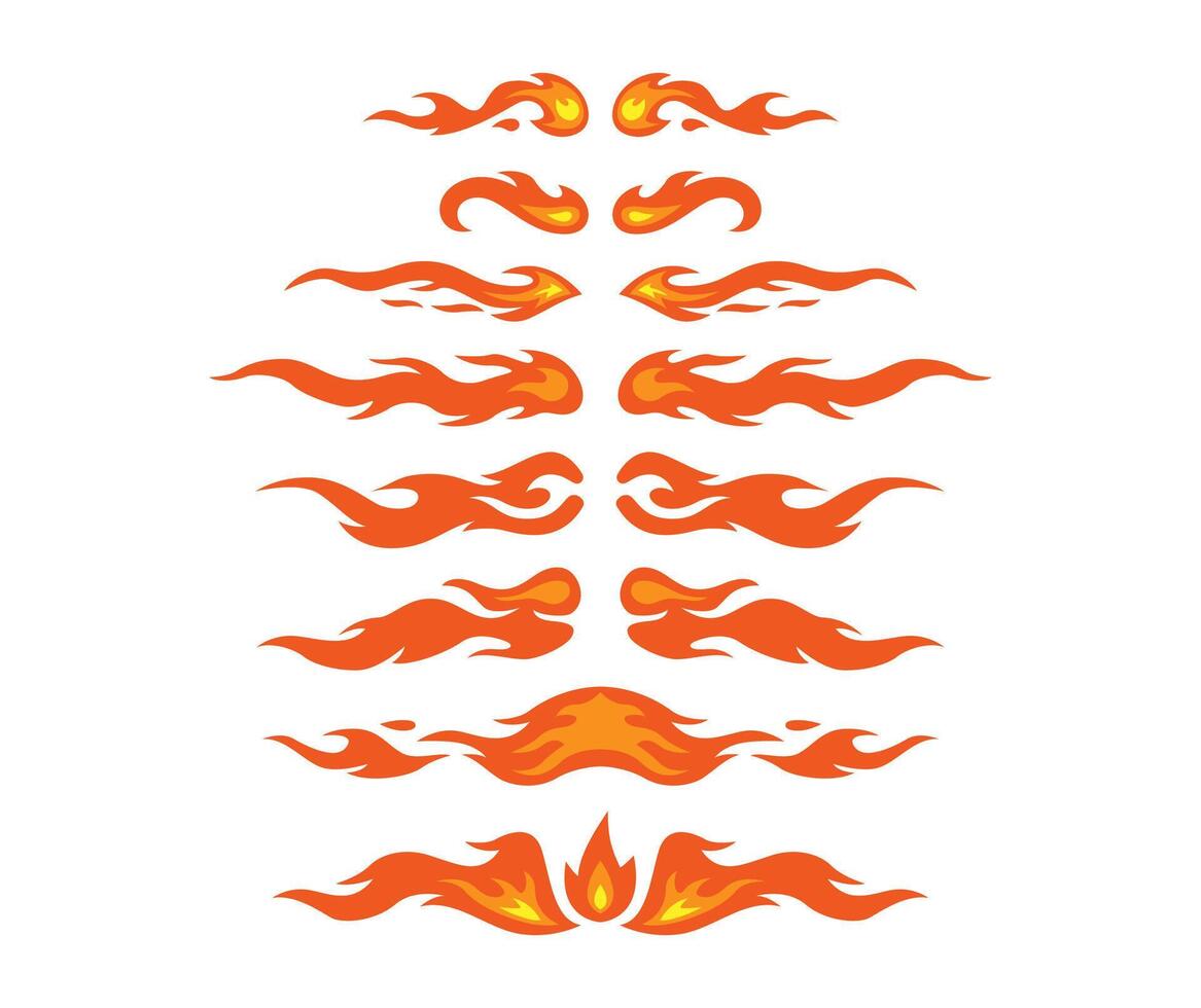 Set hot flame fire divider, horizontal fire flame border vector