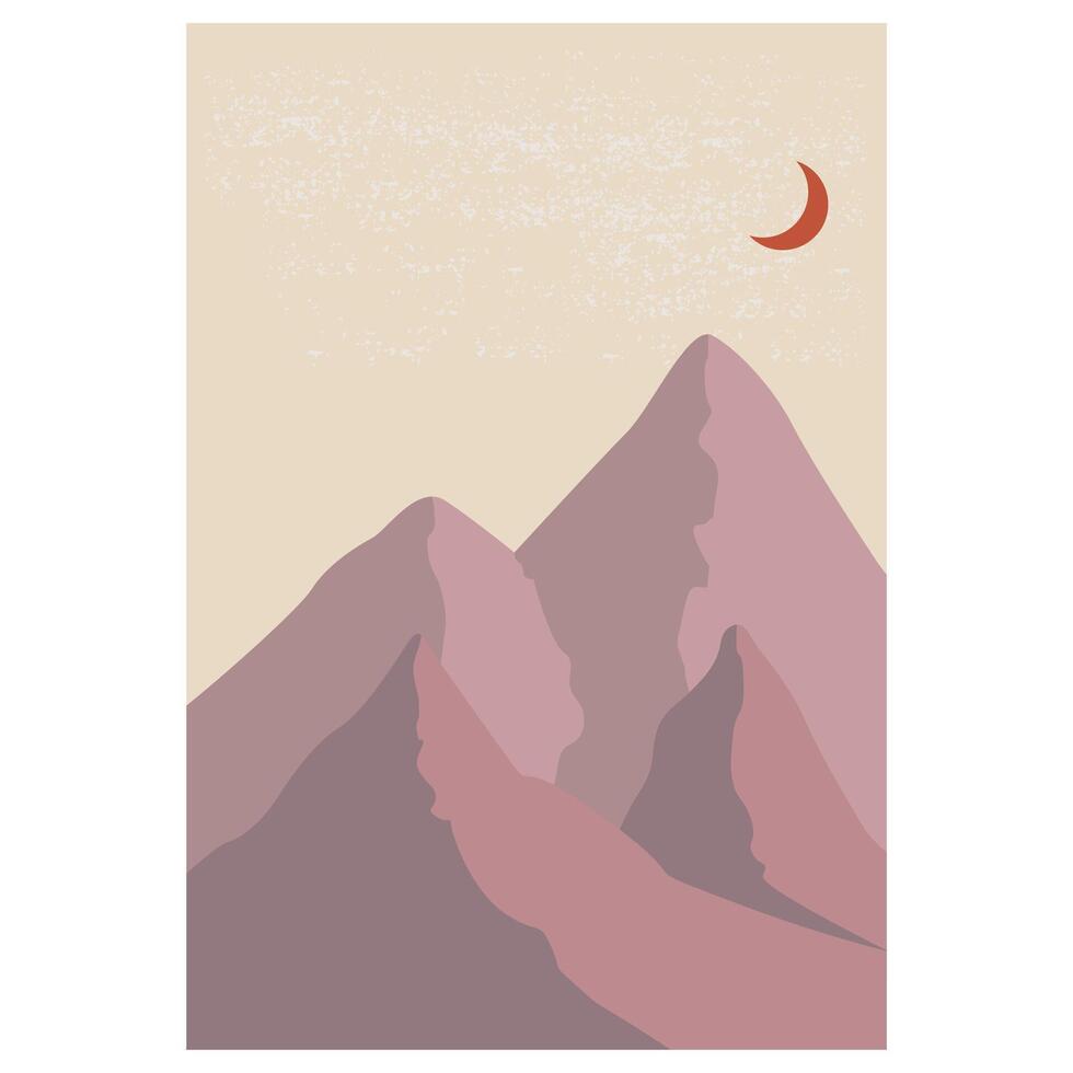 Sandy desert, mountains, peaks. inspiration graphics, flat minimalist landscape mountain. vector