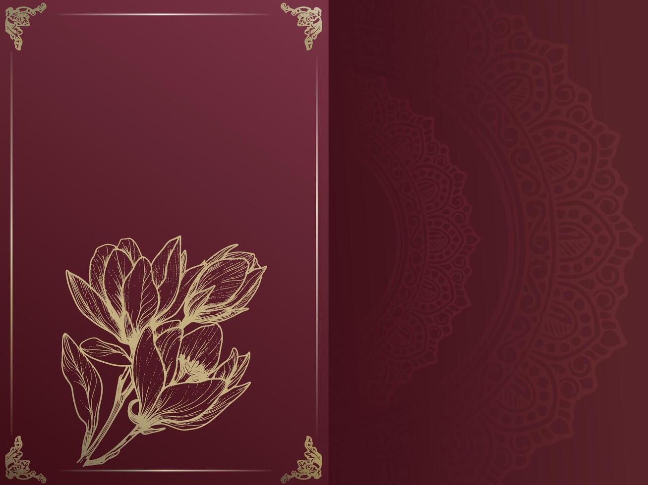 luxury wedding invitation card with gold flower and transparent mandala background vector