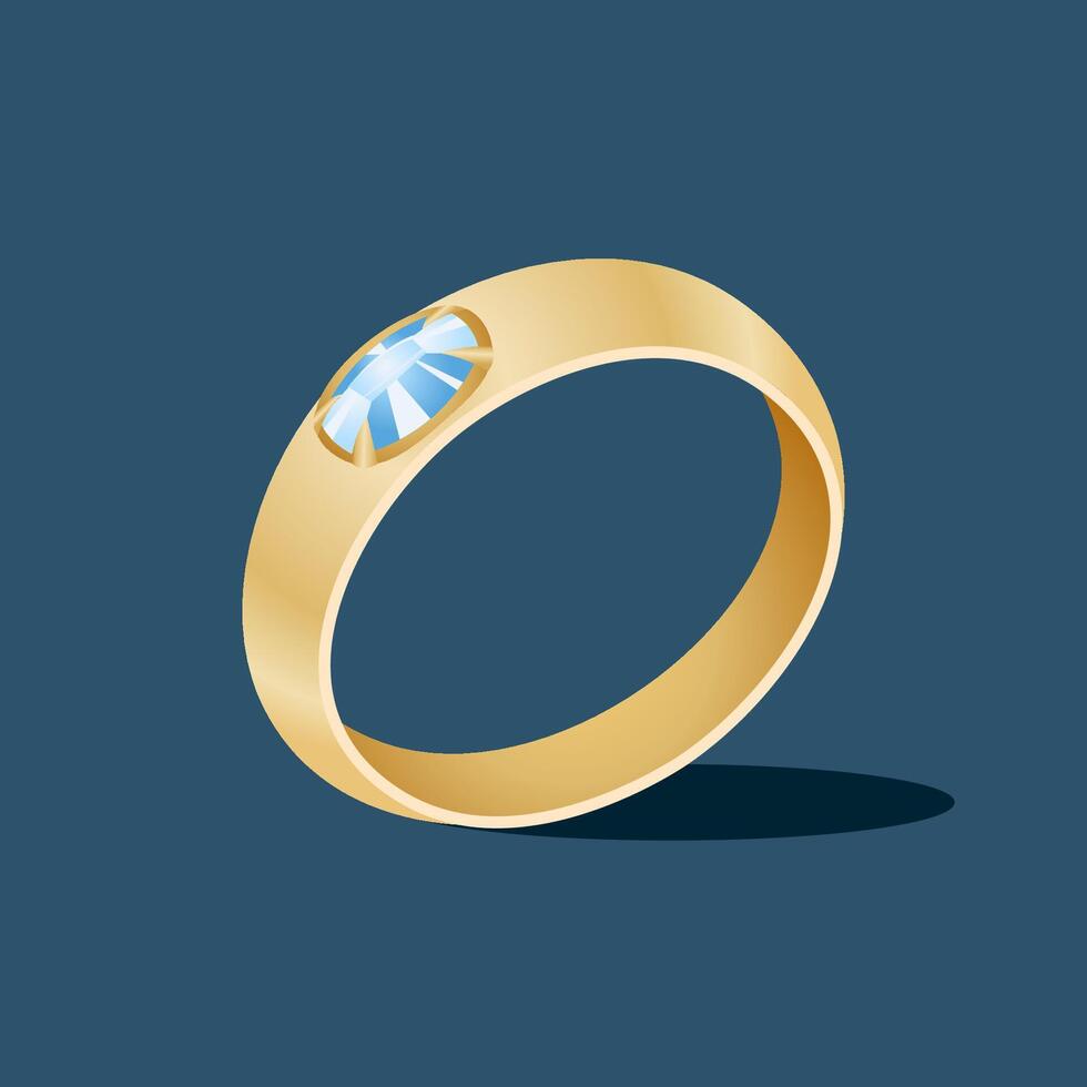 Illustration of a gold ring with sparkling diamonds vector