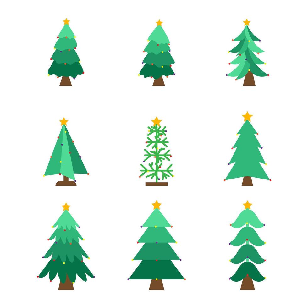 Illustration of various shapes of Christmas trees on a white background vector