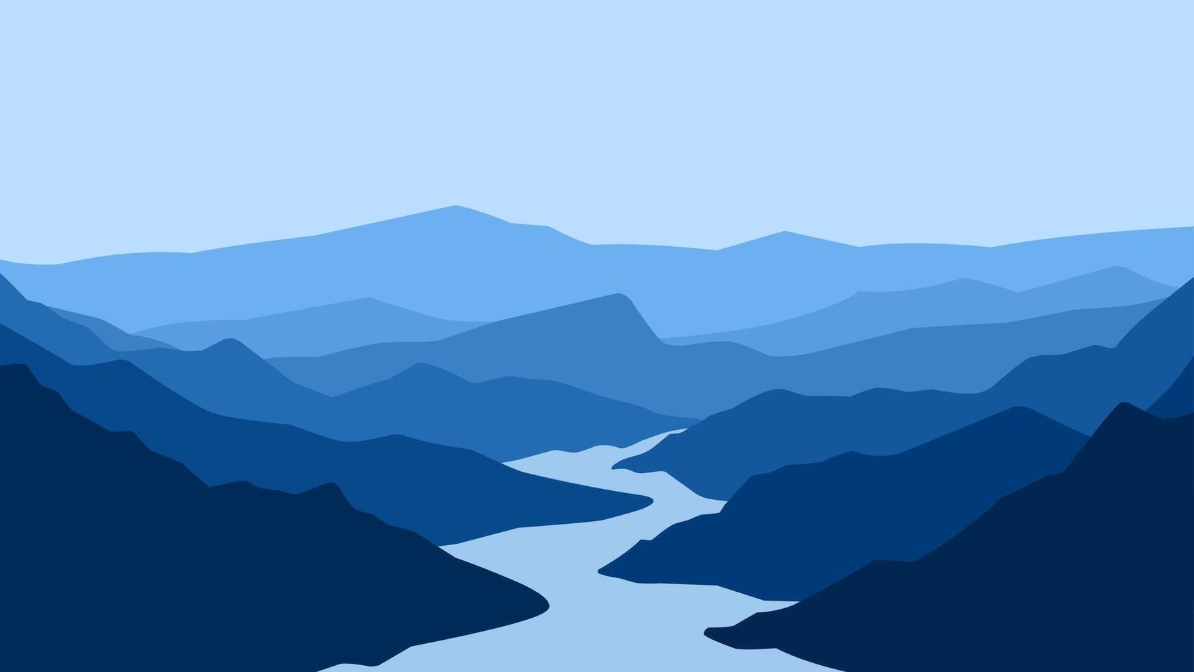 Landscape illustration of a river and mountain range vector