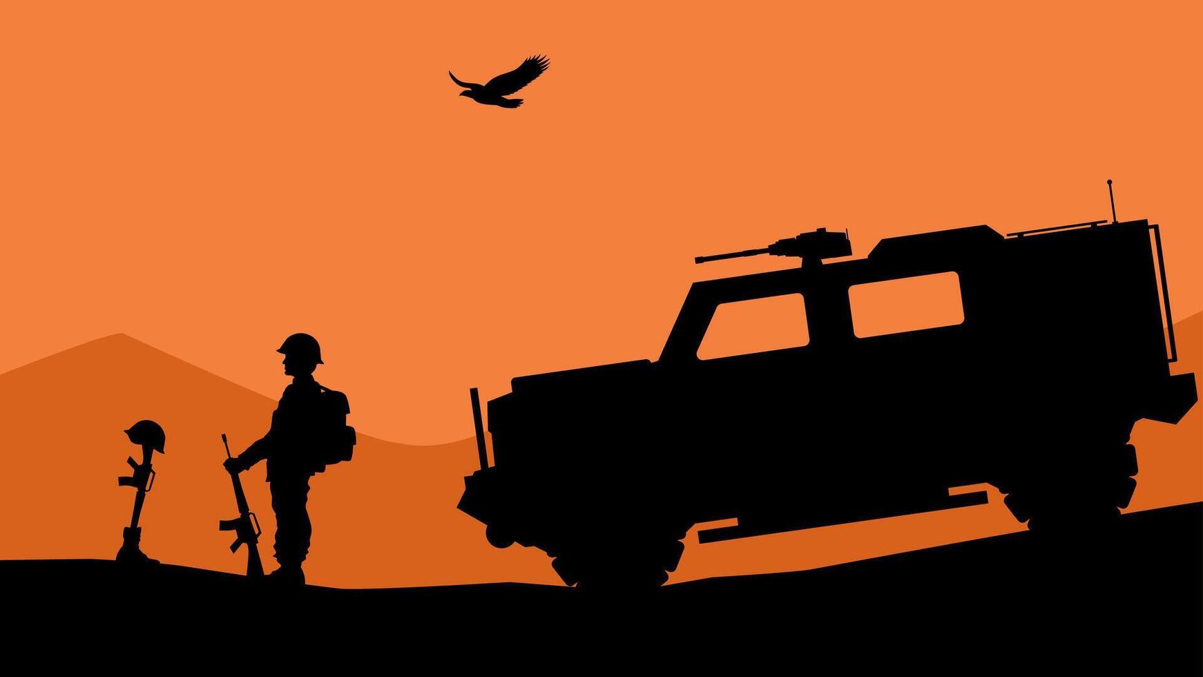 Landscape illustration of soldier giving respect to fallen soldier vector