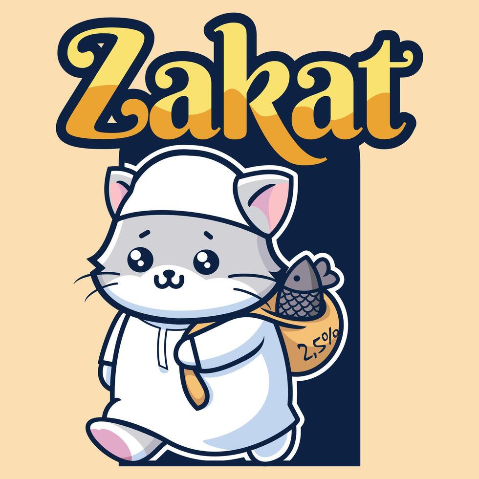 Cat doing zakat ramadan illustration vector