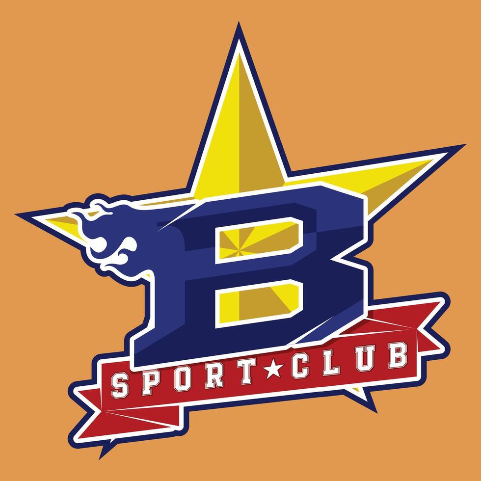 B letter logo with fire star and badge for sport club vector