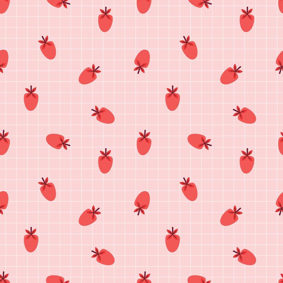 Seamless Pink Pattern with Cute Red Strawberry Illustrations vector